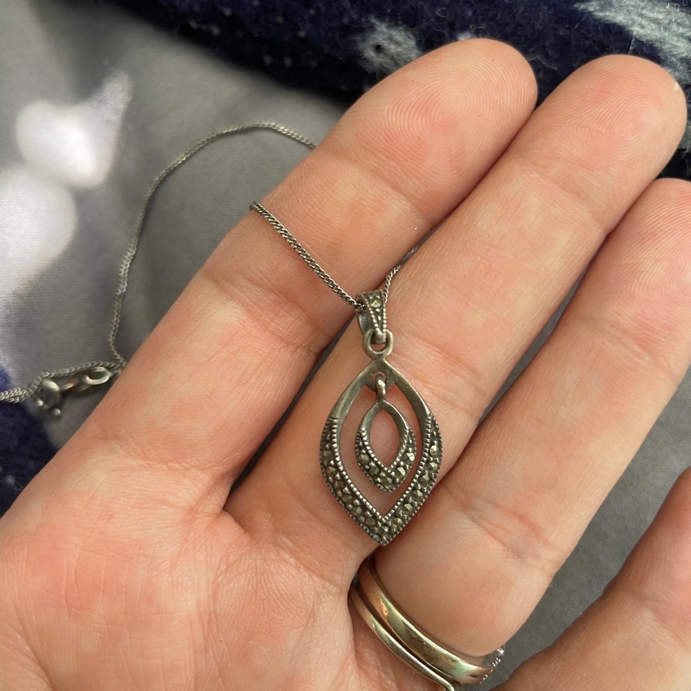 Sterling Silver Marcasite Pendant with Necklace